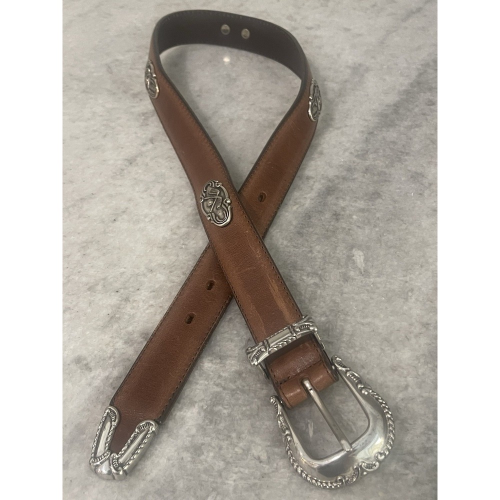 Vintage Womens Size 30 Golf Belt Brown Leather Silver Made in USA 90s